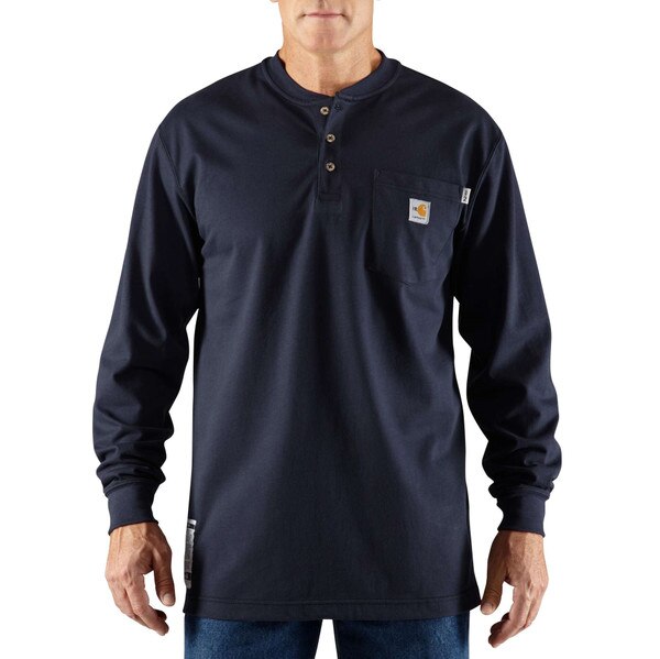 Carhartt FR FORCE Cotton Long-Sleeve Loose Fit Henley in Dark Navy